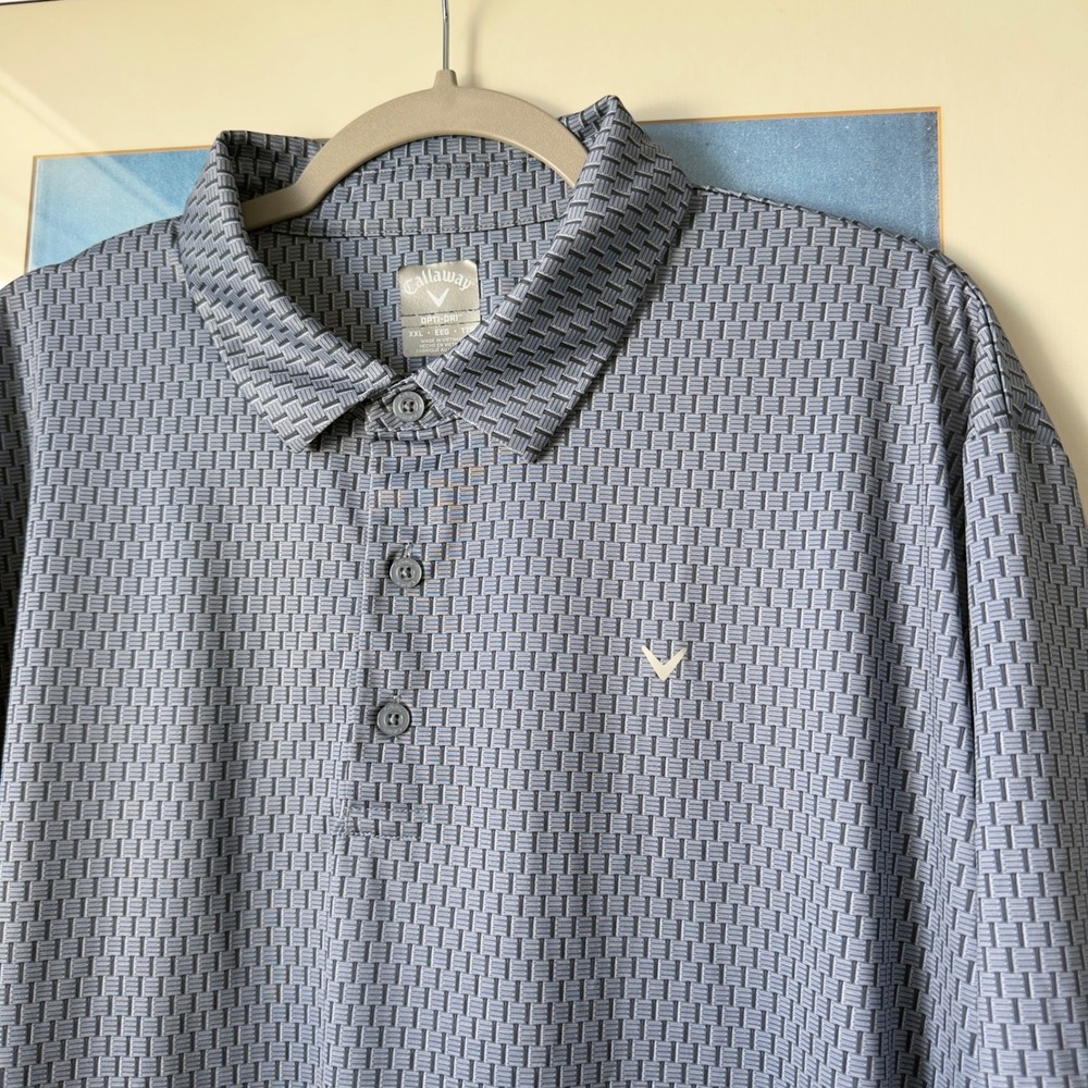 Callaway Opti Dri Blue Golf Tee Geometric Print Performance Polo Mens XXL